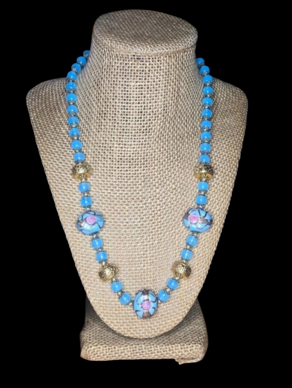 Vintage 1950s Murano Pastel Blue & Pink "Wedding Cake" Fiorato Glass Necklace